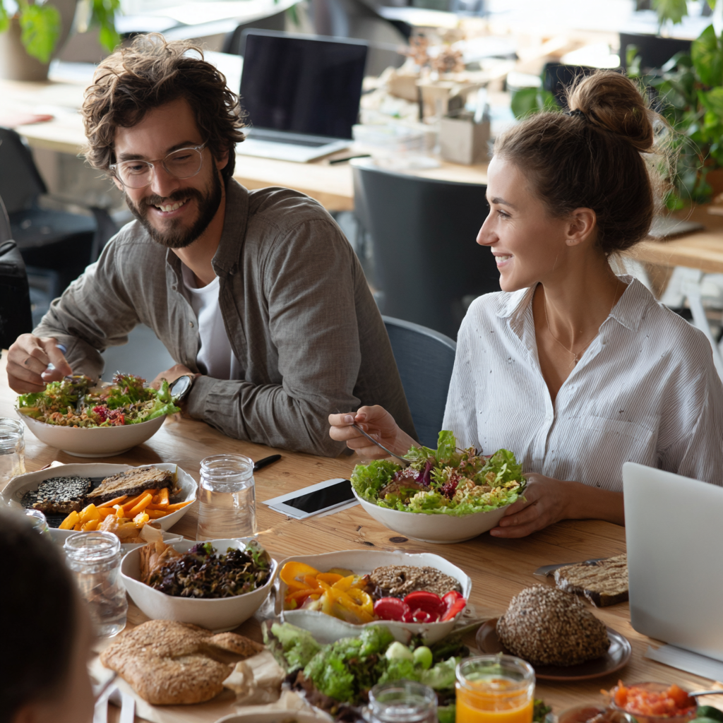 Ukrainian middle-aged man smiling while preparing balanced meal with fresh vegetables and grains